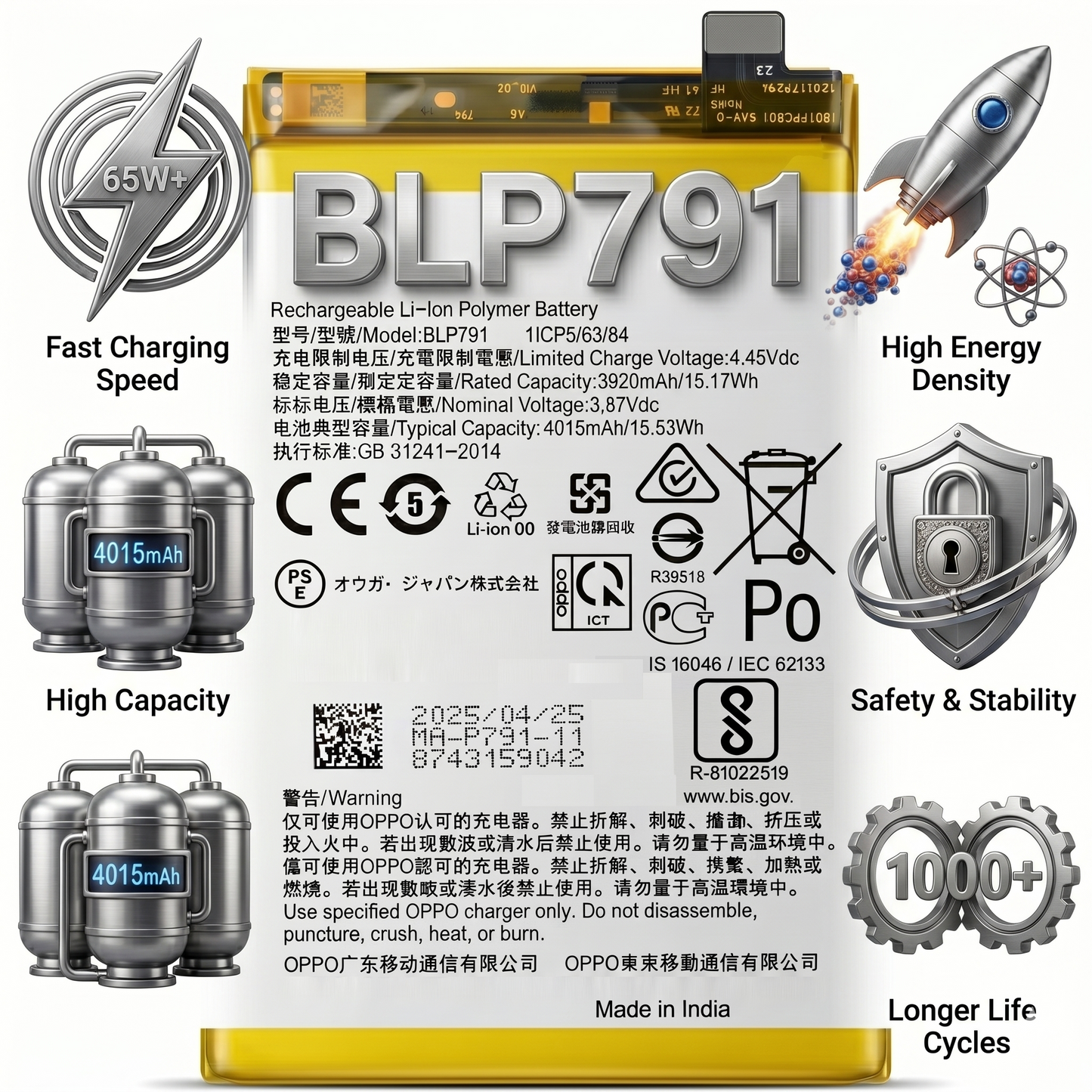 BLP791 Battery for Oppo F17 PRO | Reno 4 | 4G | 4 LITE smartphones 4015mAh Battery with warranty by NIVAPRO