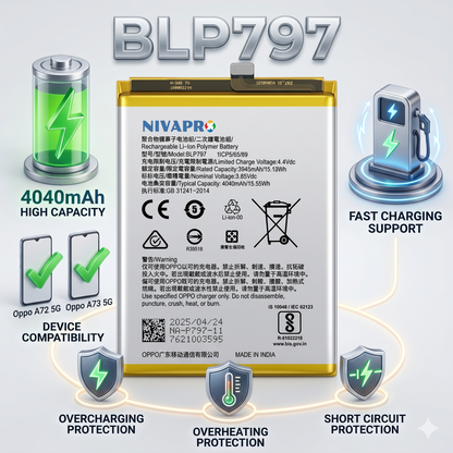 BLP797 Battery for Oppo A72 5G, Oppo A73 5G smartphones 4040mAh Battery with warranty by NIVAPRO
