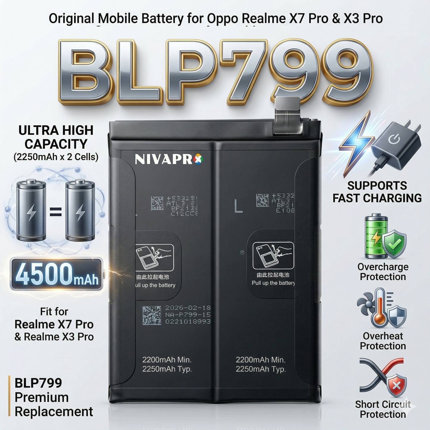 BLP799 Battery for Realme 7 Pro, X7 Pro, X3 Pro, and Narzo 20 Pro smartphones 4500mAh Battery with warranty by NIVAPRO