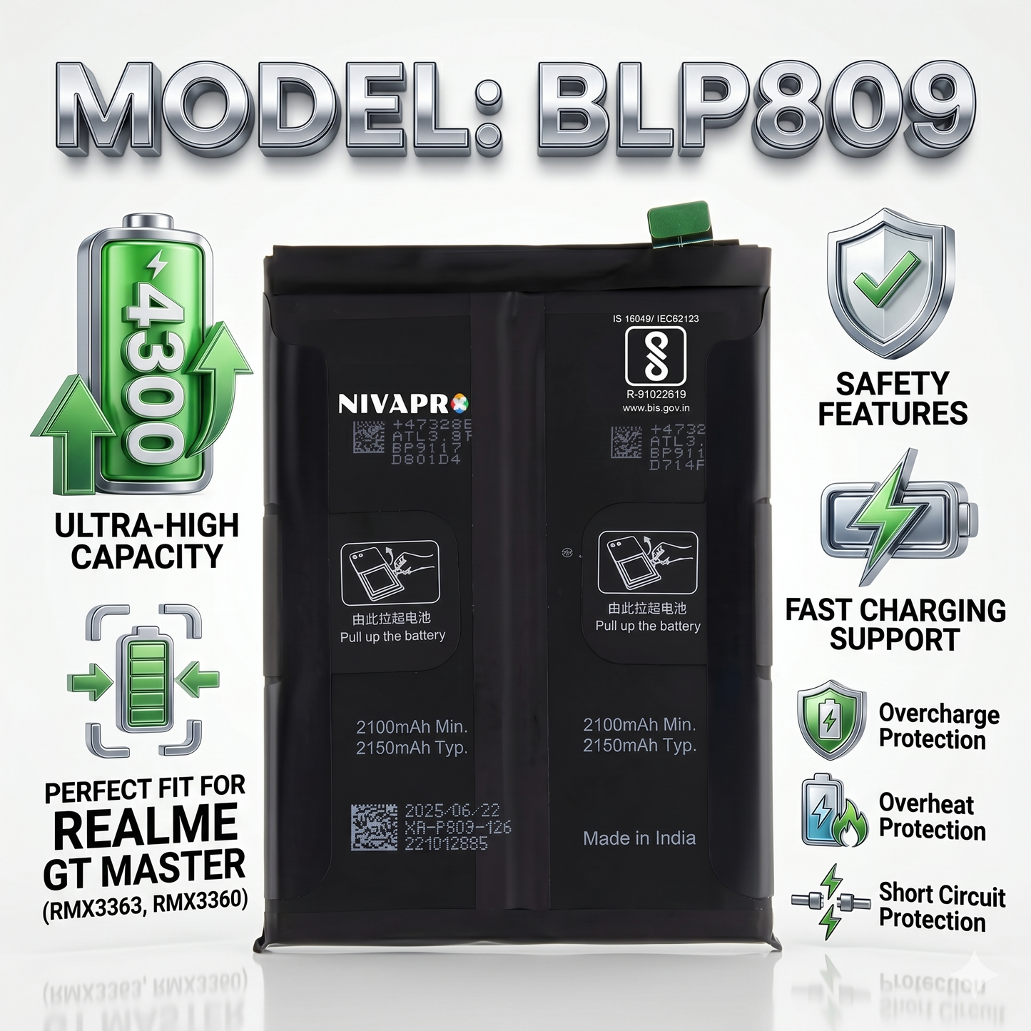 BLP809 Battery for Realme GT Master RMX3363, RMX3360 smartphones 4300mAh Battery with warranty by NIVAPRO