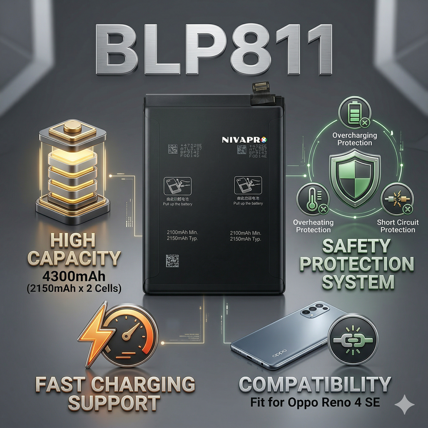 BLP811 for Oppo RENO 4 SE 4300mAh Battery with warranty by NIVAPRO