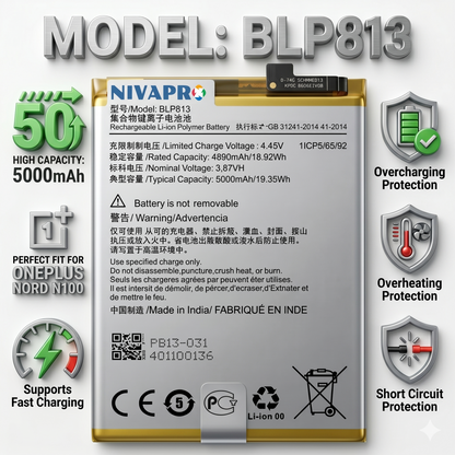 BLP813 Battery for OnePlus Nord N100 smartphones 5000mAh Battery with warranty by NIVAPRO