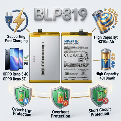 BLP819 Battery for  OPPO RENO 5 4G RENO 5 LITE RENO 5Z smartphones 4310mAh Battery with warranty by NIVAPRO
