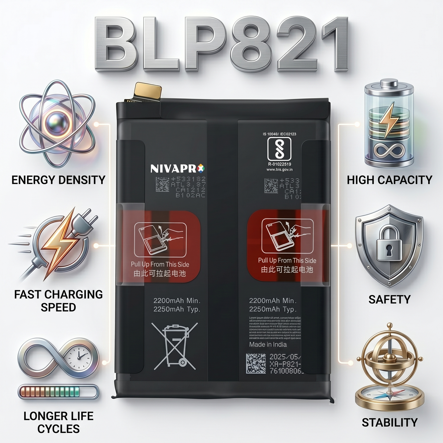 BLP821 Battery for  OnePlus 9 5G smartphones 4500mAh Battery with warranty by NIVAPRO