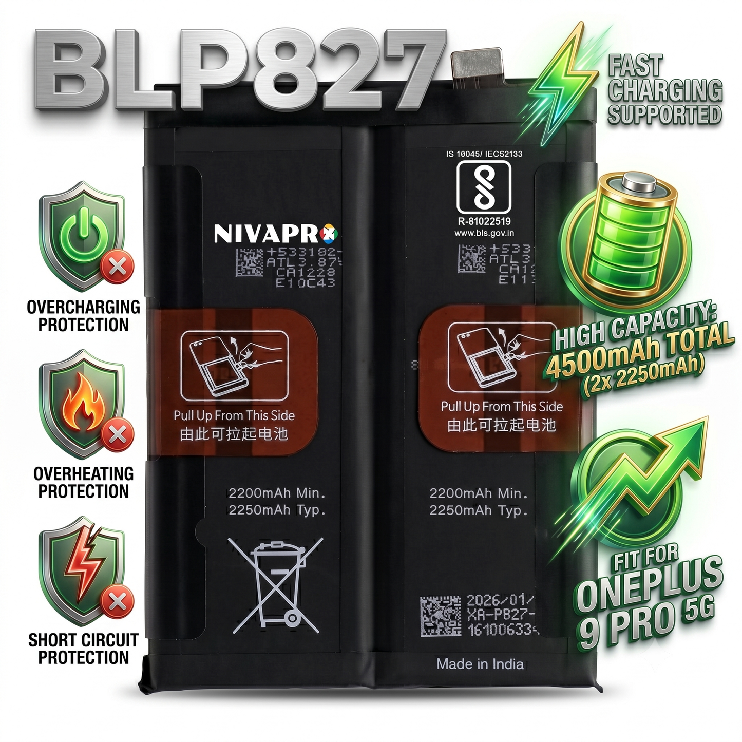 BLP827 Battery for OnePlus 9 Pro 5G smartphones 4500mAh Battery with warranty by NIVAPRO