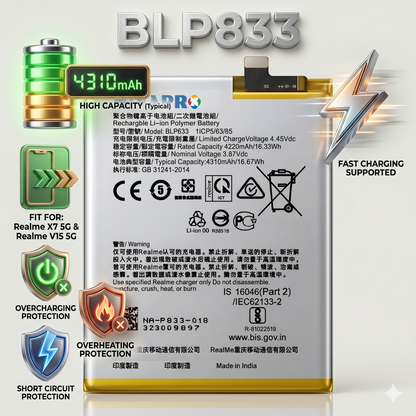 BLP833 Battery for Realme X7 5G and Realme V15 5G smartphones 4310mAh Battery with warranty by NIVAPRO