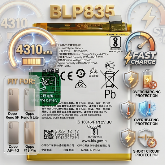 BLP835 Battery for Oppo/Reno 5F/5 Lite/A94 4G/F19 Pro 4310mAh Battery with warranty by NIVAPRO