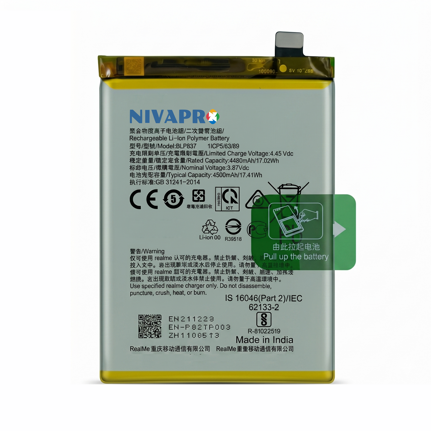 BLP837 Battery for Realme 9 Pro Plus (RMX3392, RMX3393) / Realme 8 Pro (RMX3081) 5000mAh Battery with warranty by NIVAPRO
