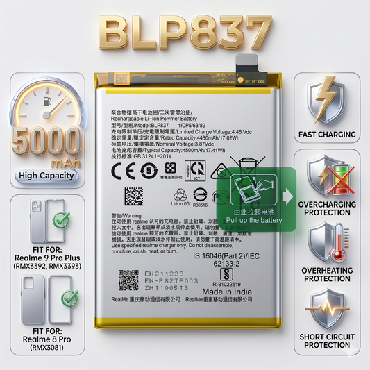 BLP837 Battery for Realme 9 Pro Plus (RMX3392, RMX3393) / Realme 8 Pro (RMX3081) 5000mAh Battery with warranty by NIVAPRO