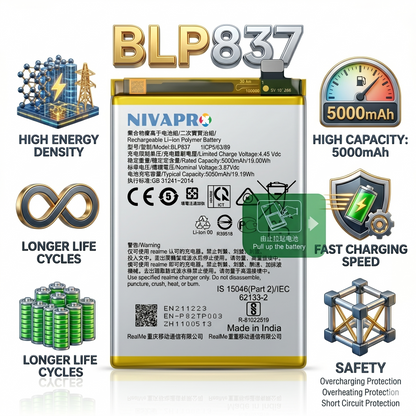BLP837 Battery for Realme 9 Pro Plus (RMX3392, RMX3393) / Realme 8 Pro (RMX3081) 5000mAh Battery with warranty by NIVAPRO