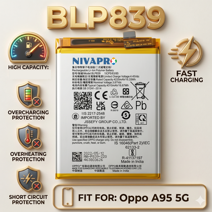 BLP839 Battery for Oppo A95 5G 5000mAh Battery with warranty by NIVAPRO