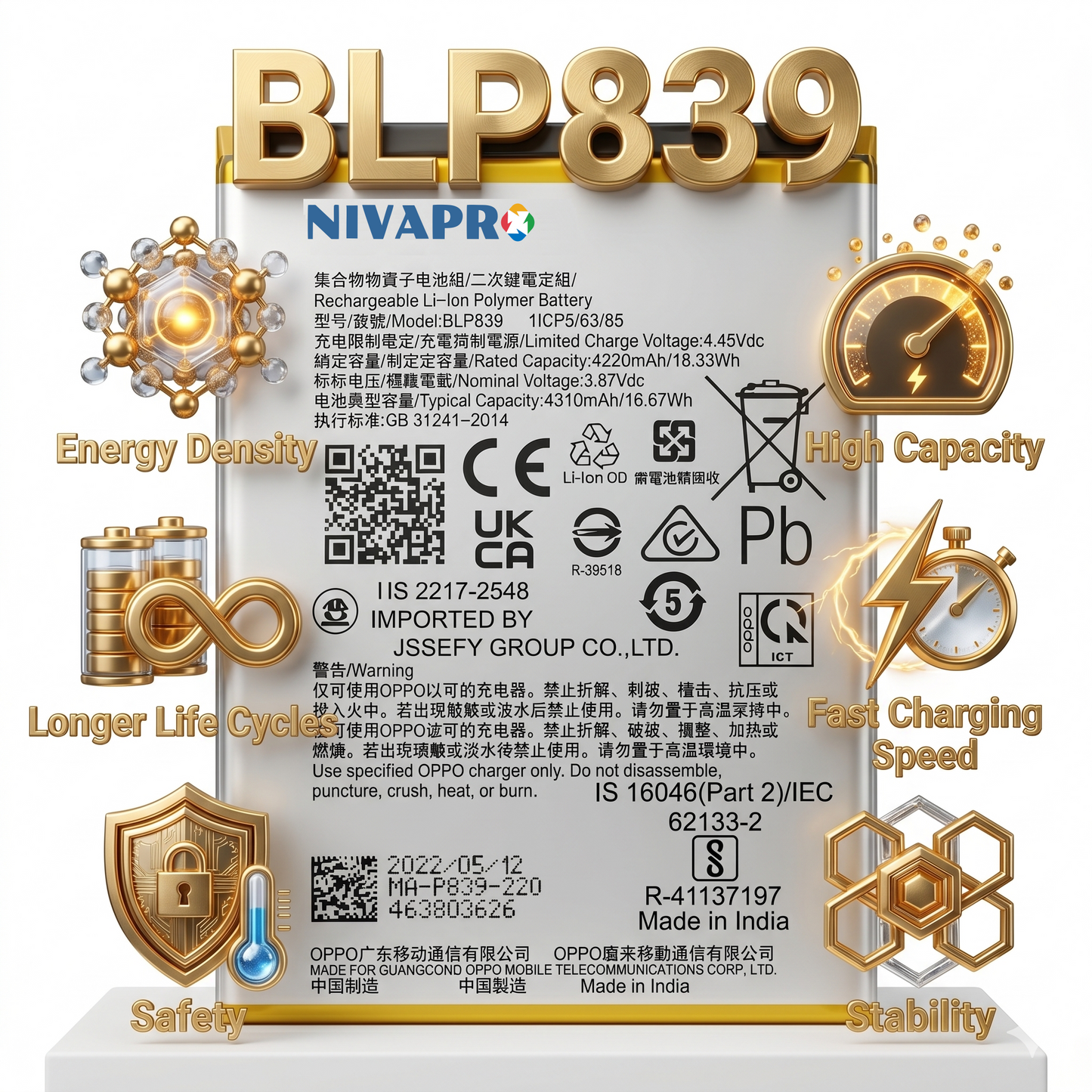 BLP839 Battery for Oppo A95 5G 5000mAh Battery with warranty by NIVAPRO