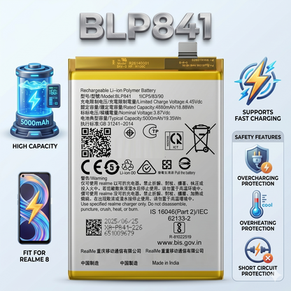 BLP841 Battery For Realme 8 5000mAh Battery with warranty by NIVAPRO