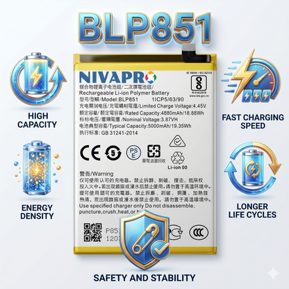 BLP851 Battery For Oppo F19 / F19s / A95 4G / A54 5G / Reno 6 Lite  4500mAh Battery with warranty by NIVAPRO