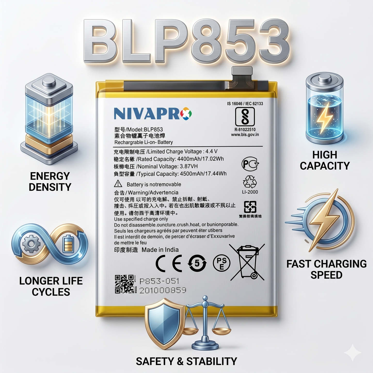 BLP853 Battery For Oppo Reno 4 4g 5 pro+ Reno 5 lite Reno 6 pro  4500mAh Battery with warranty by NIVAPRO