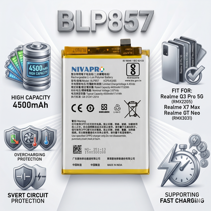 BLP857 Battery For Realme Q3 Pro 5G (RMX2205) / Realme X7 Max / Realme GT Neo (RMX3031)  4500mAh Battery with warranty by NIVAPRO