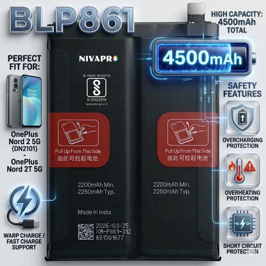 BLP861 for OnePlus Nord 2 5G (DN2101), OnePlus Nord 2T 5G 4500mAh Battery with warranty by NIVAPRO