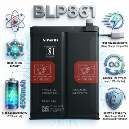 BLP861 for OnePlus Nord 2 5G (DN2101), OnePlus Nord 2T 5G  4500mAh Battery with warranty by NIVAPRO