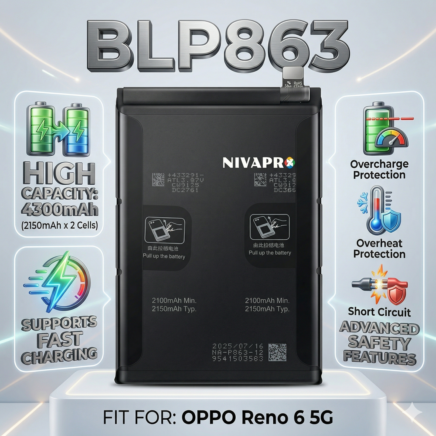 BLP863 for Oppo Reno 6 5G  4300mAh Battery with warranty by NIVAPRO