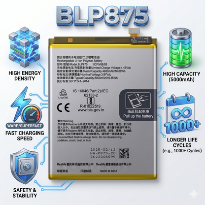 BLP875 for Oppo Realme Q3S, Realme Narzo 50 5G, and Realme Narzo 50, Narzo N55 5000mAh Battery with warranty by NIVAPRO