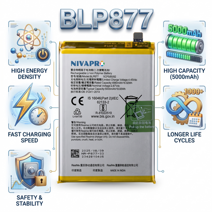 BLP877 for Realme 8 (RMX3085) and Realme 8i (RMX3151)  5000mAh Battery with warranty by NIVAPRO