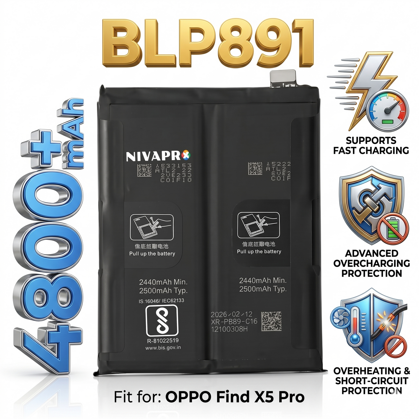 BLP891 for Oppo Find X5 (model CPH2307)  4800mAh Battery with warranty by NIVAPRO