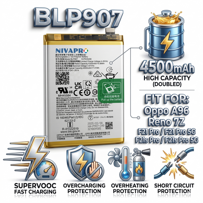 BLP907 for  A96 Reno 7Z | F21 Pro | F21 Pro 5G | F21s PRO | F21s Pro 5G  4500mAh Battery with warranty by NIVAPRO