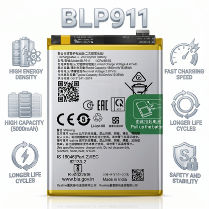 BLP911 for Realme: 9i (RMX3491), 9 Pro (RMX3471 / RMX3472), and Realme V25 5000mAh Battery with warranty by NIVAPRO