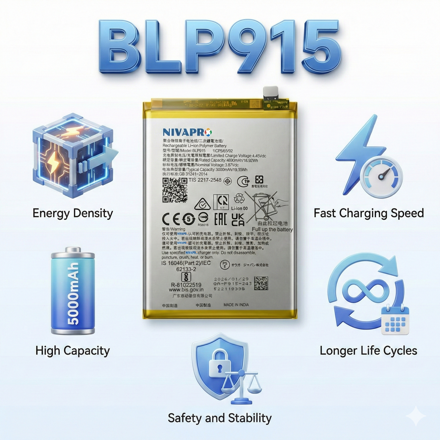 BLP915 for  Oppo A17, | A17k | A57 5G (PFTM20)  by NIVAPRO 5000mAh Battery