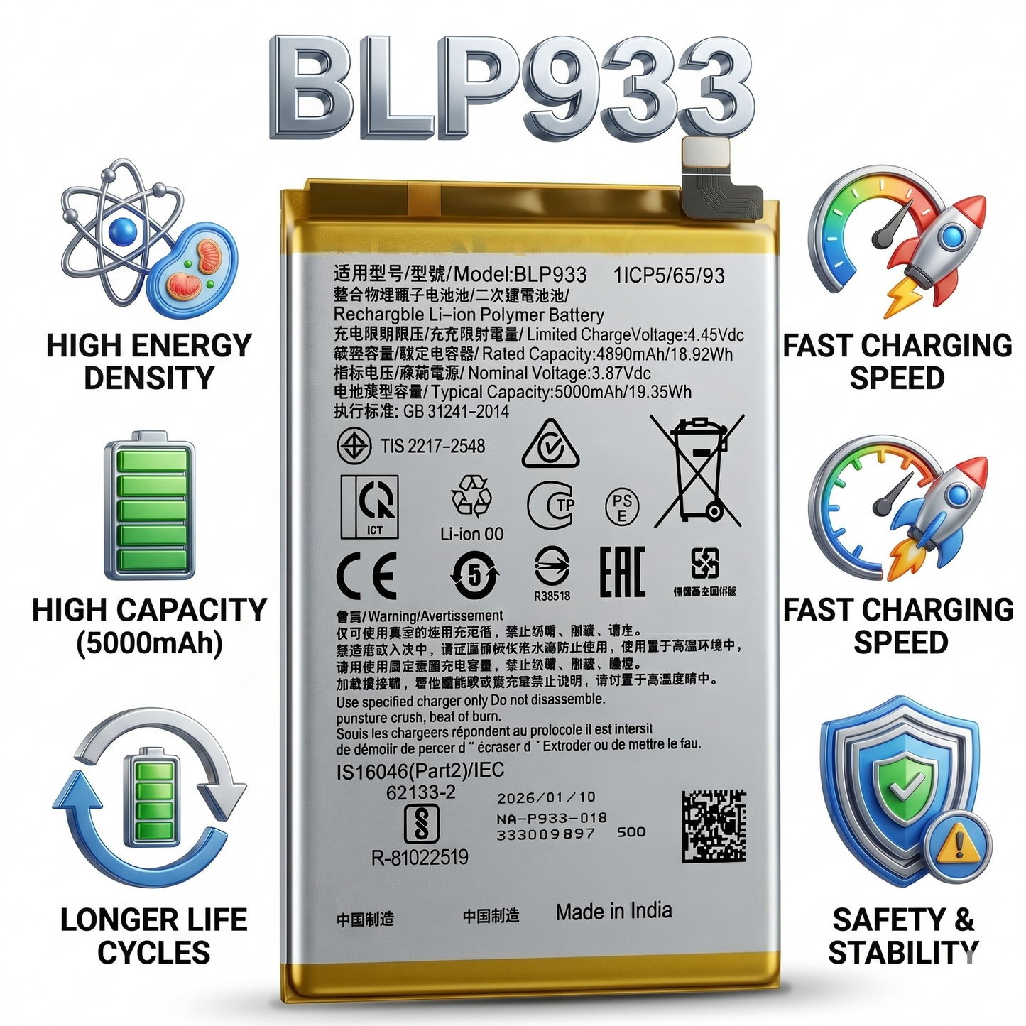 BLP933 for Realme 11 5G (RMX3780) and Oppo K10 (CPH2373) Mobile 5000mAh Battery with warranty by NIVAPRO