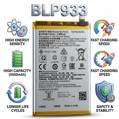 BLP933 for Realme 11 5G (RMX3780) and Oppo K10 (CPH2373) Mobile 5000mAh Battery with warranty by NIVAPRO