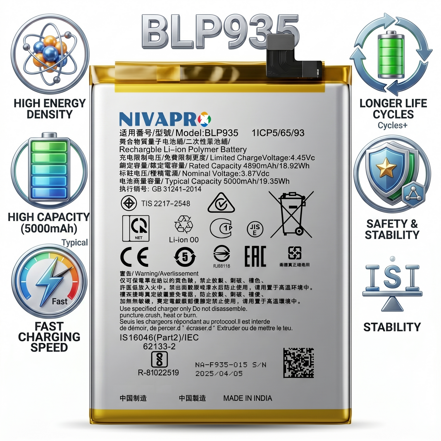 BLP935 for Realme Q5 Q3s Q5i Mobile  Mobile 5000mAh Battery with warranty by NIVAPRO
