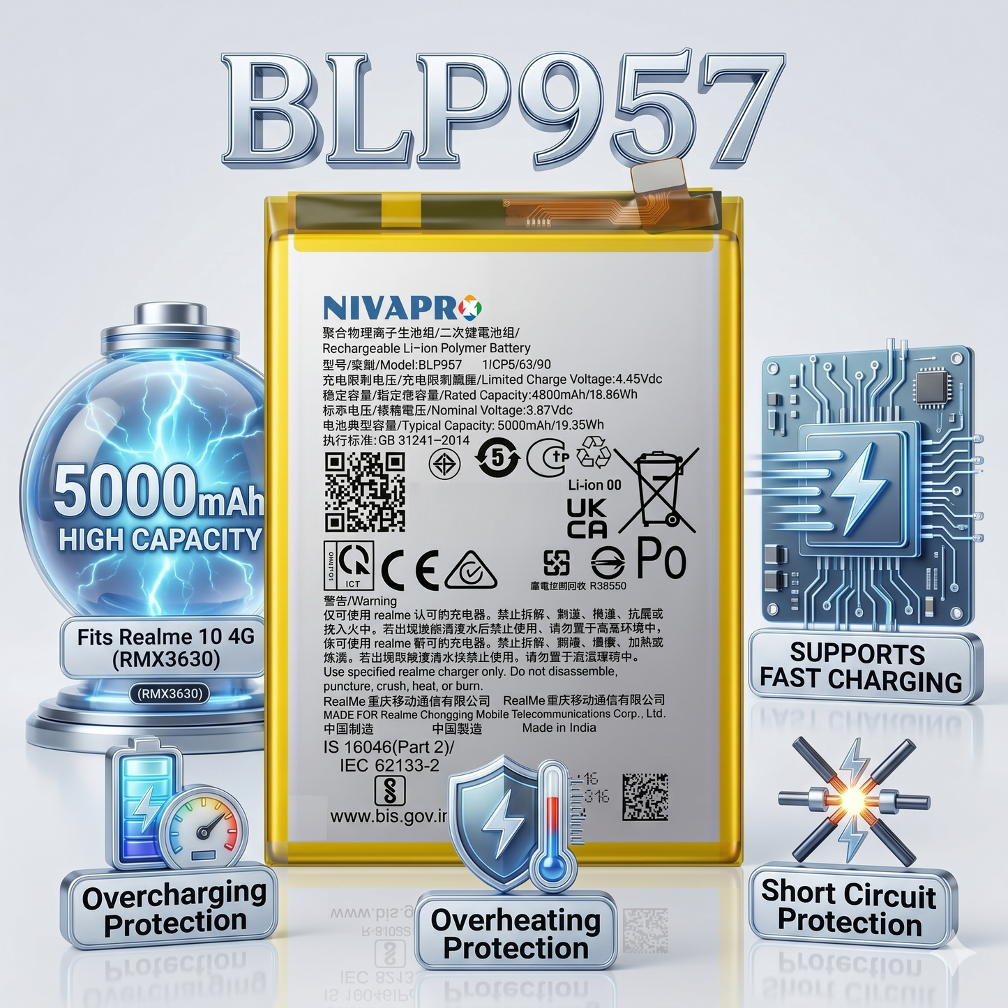 BLP957 for Realme 10 4G (model RMX3630) 5000mAh Battery with warranty by NIVAPRO