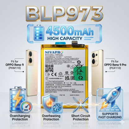 BLP973 for Oppo Reno 9 (PHM110) and Oppo Reno 9 Pro (PGX110) 4500mAh Battery  up to 80W charging  with warranty by NIVAPRO