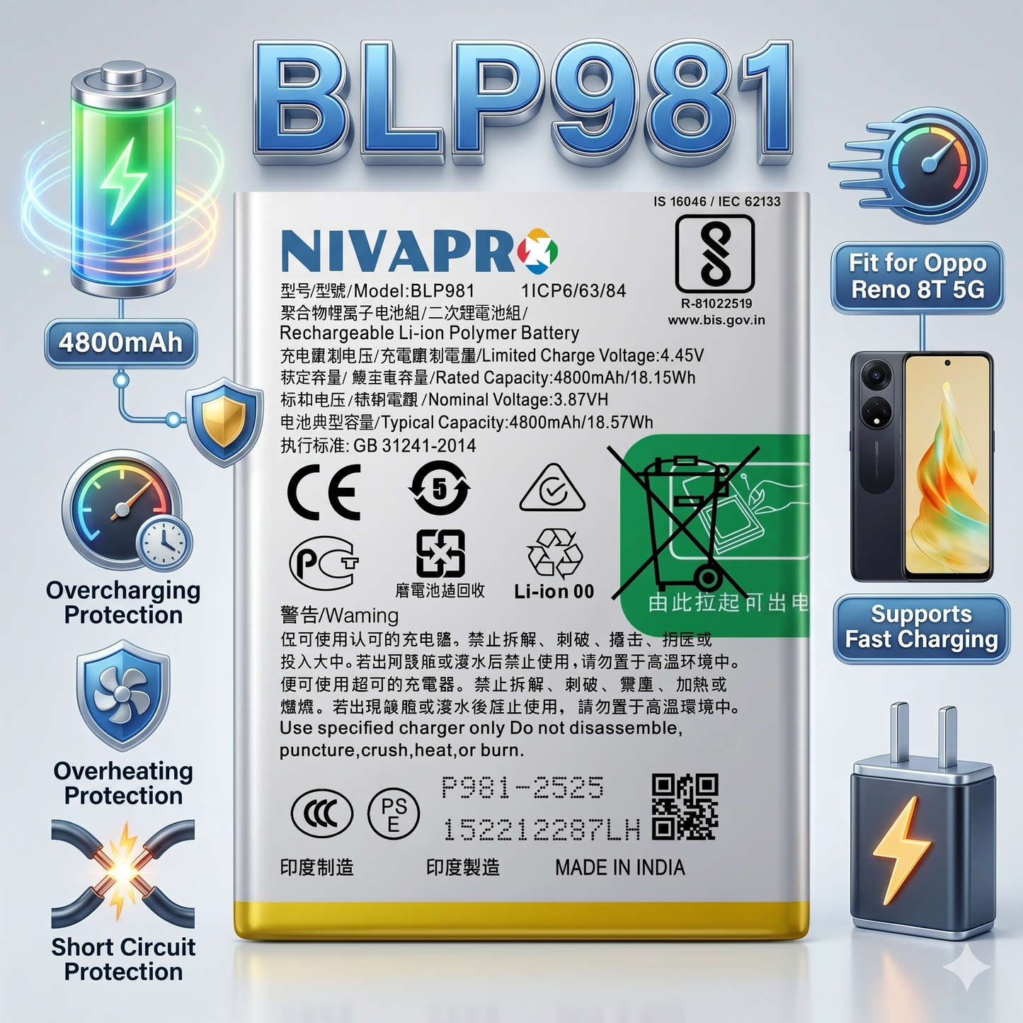 BLP981 for Oppo Reno 8T 5G (CPH2505) 4800mAh Battery with warranty by NIVAPRO