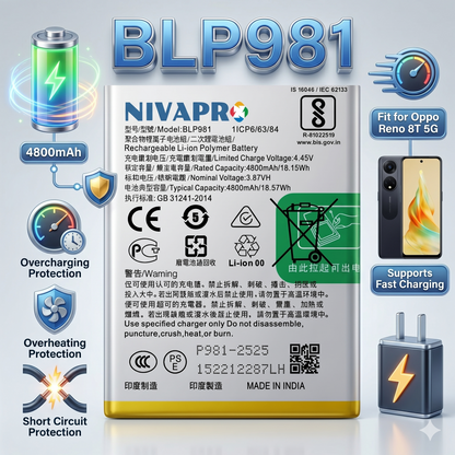 BLP981 for Oppo Reno 8T 5G (CPH2505) 4800mAh Battery with warranty by NIVAPRO