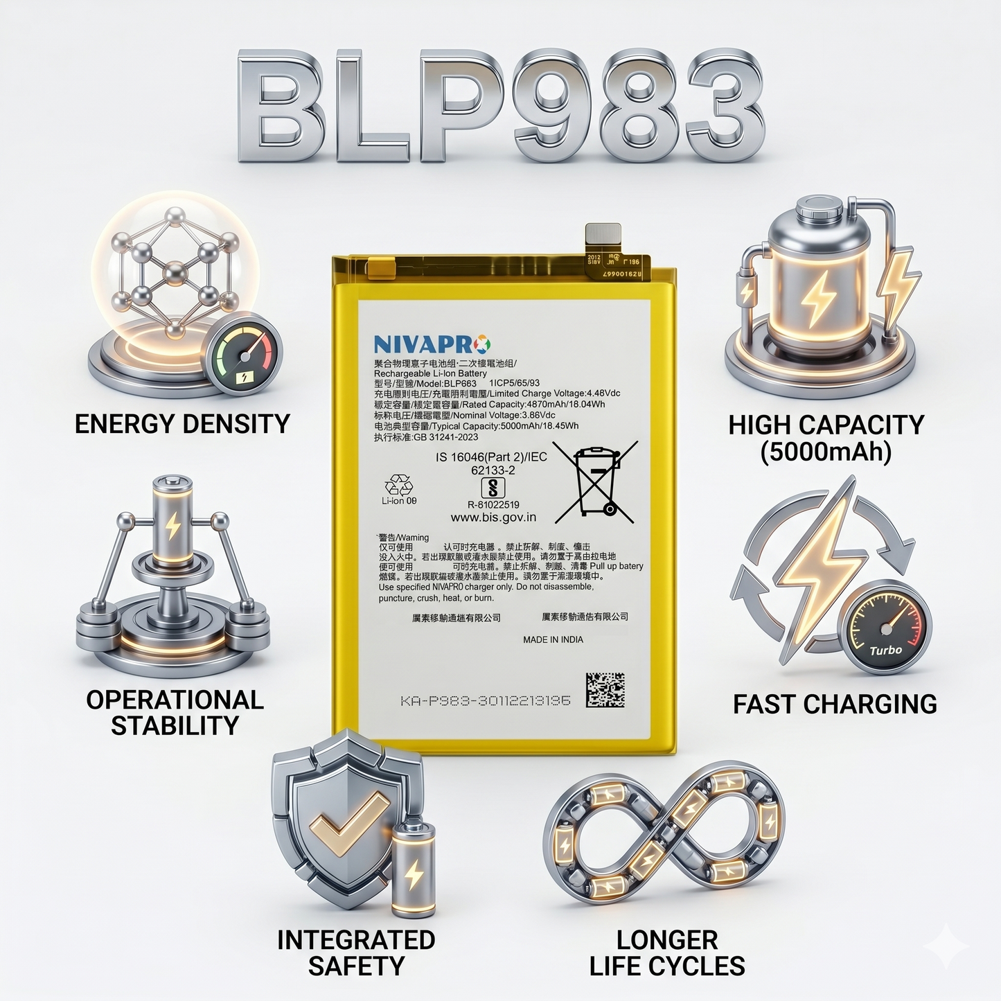 BLP983 for  Realme 10 Pro 5G Supports 33W SUPERVOOC fast charging 5000mAh Battery with warranty by NIVAPRO