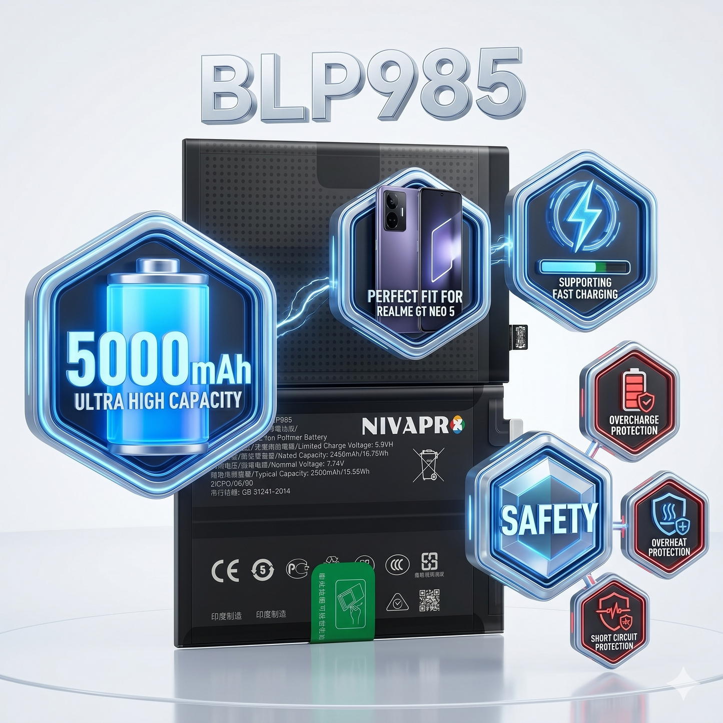 BLP985 for Realme GT Neo 5 (150W variant)  150W fast charging 5000mAh Battery with warranty by NIVAPRO