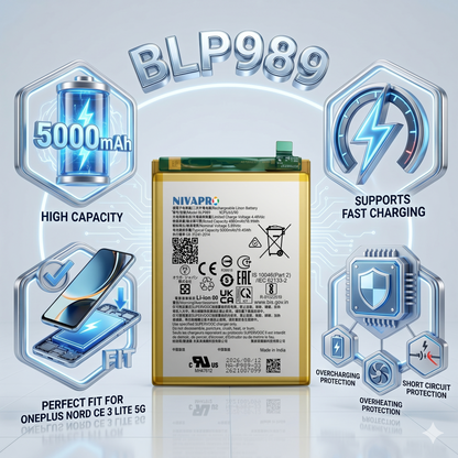 BLP989 for OnePlus Nord CE 3 Lite 5G  5000mAh 67W/80W fast charging Battery with warranty by NIVAPRO