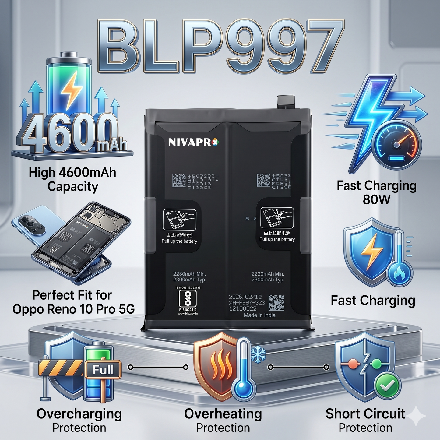 BLP997 for  Oppo Reno 10 Pro 5G 4600mAh Battery with warranty by NIVAPRO