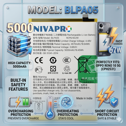 Original BLPA05 for  Oppo Reno 10 5G (CPH2531) 5000mAh  Battery with warranty by NIVAPRO