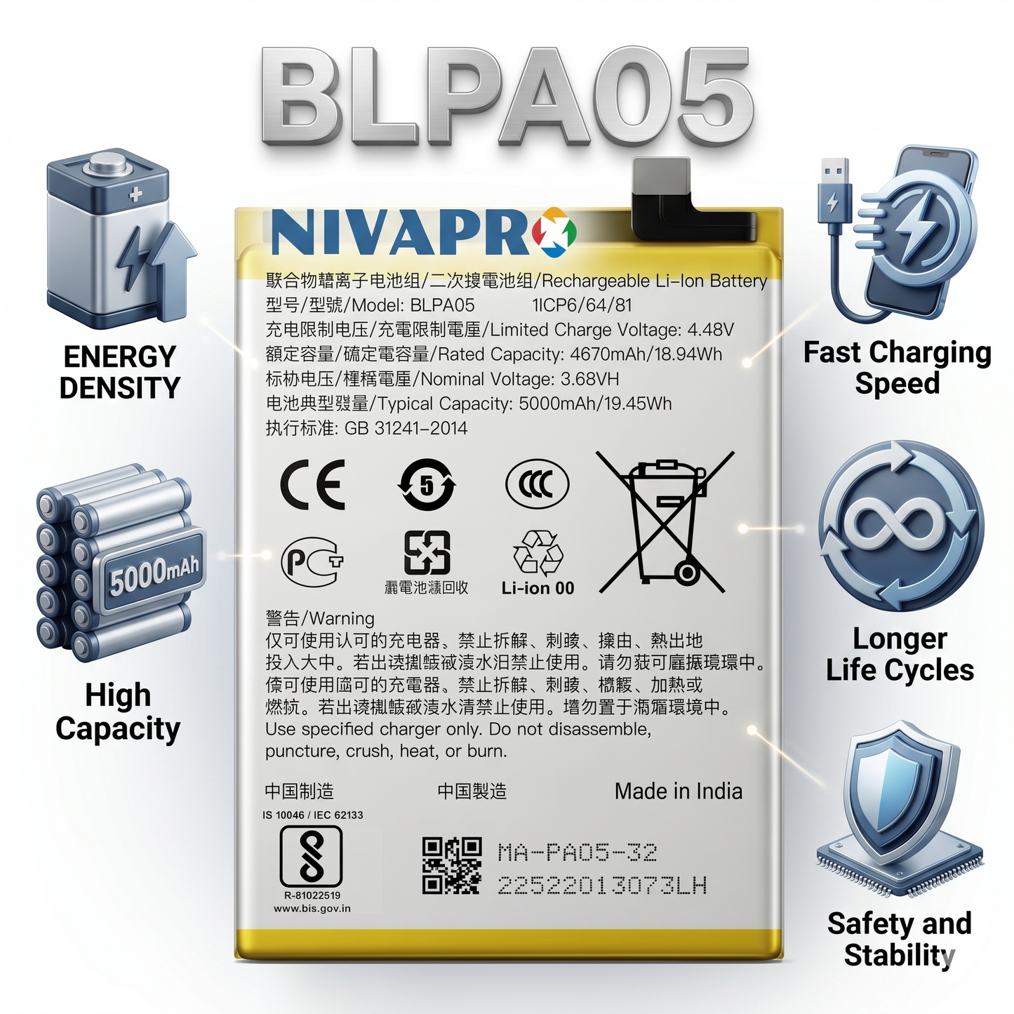 Original BLPA05 for  Oppo Reno 10 5G (CPH2531) 5000mAh  Battery with warranty by NIVAPRO
