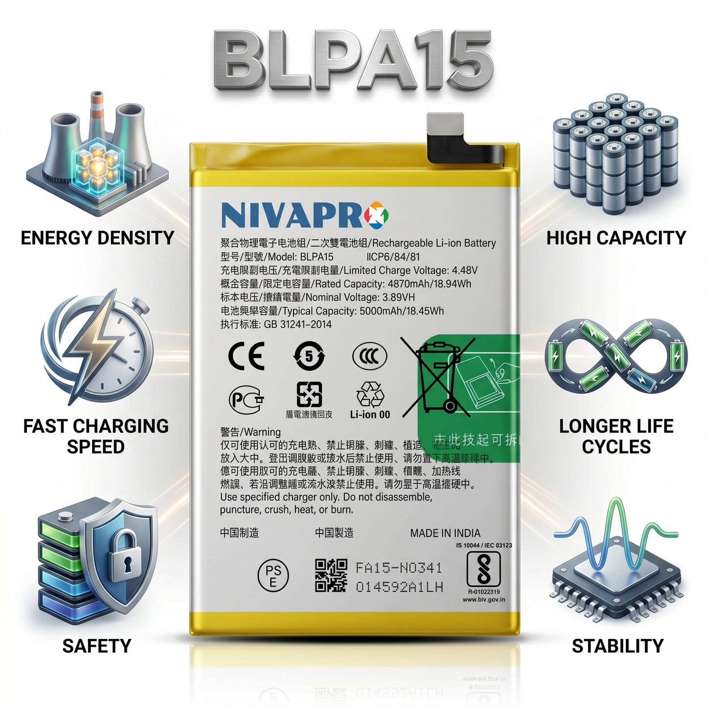 Original BLPA15 for Realme 11 Pro 5G (model RMX3771) 5000mAh  Battery with warranty by NIVAPRO