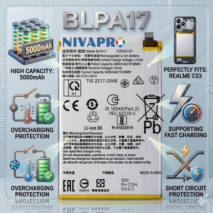 Original BLPA17 for Realme C53 5000mAh  Battery with warranty by NIVAPRO