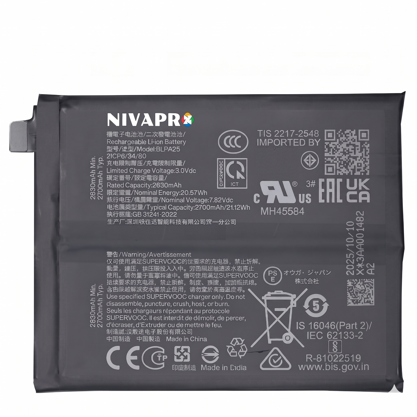 Original BLPA25 for OnePlus 12 5400mAh  Battery with warranty by NIVAPRO