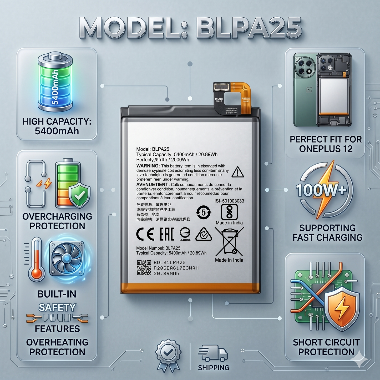 Original BLPA25 for OnePlus 12 5400mAh  Battery with warranty by NIVAPRO