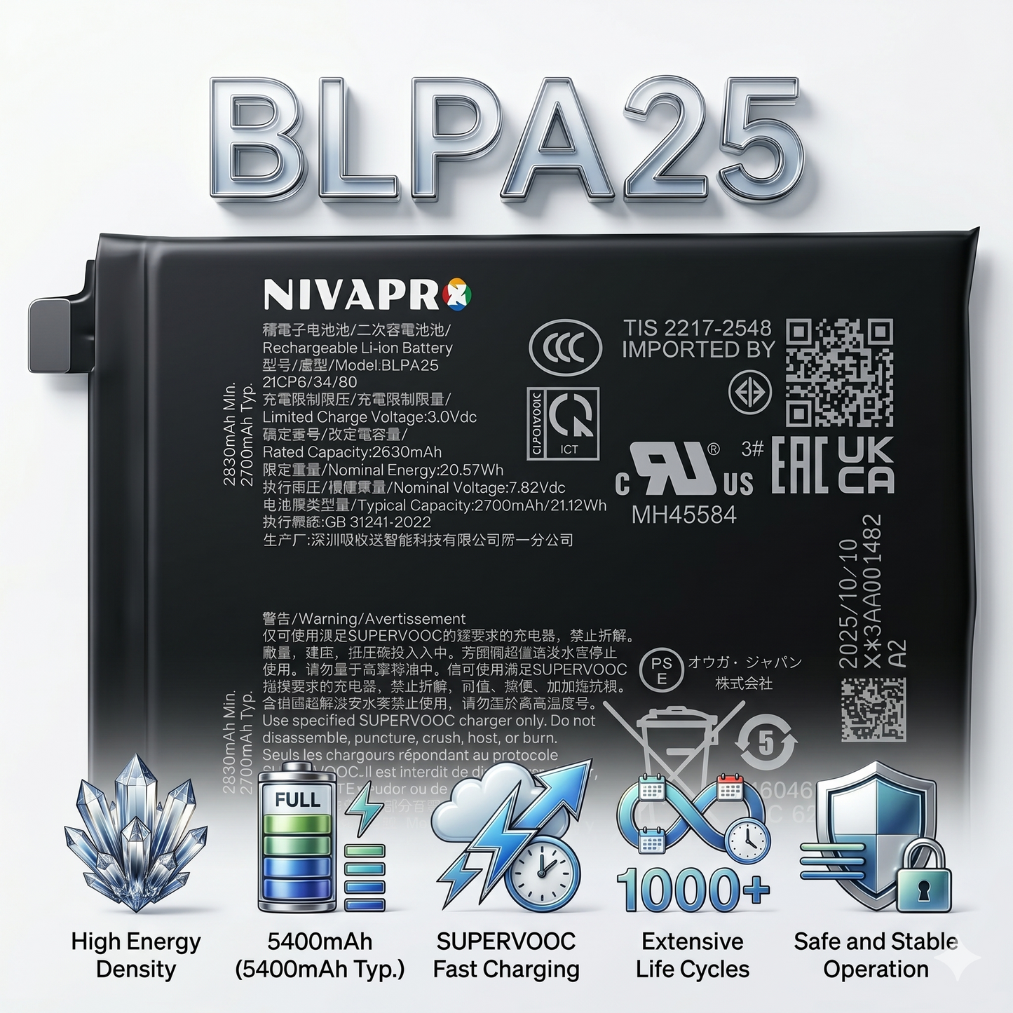 Original BLPA25 for OnePlus 12 5400mAh  Battery with warranty by NIVAPRO