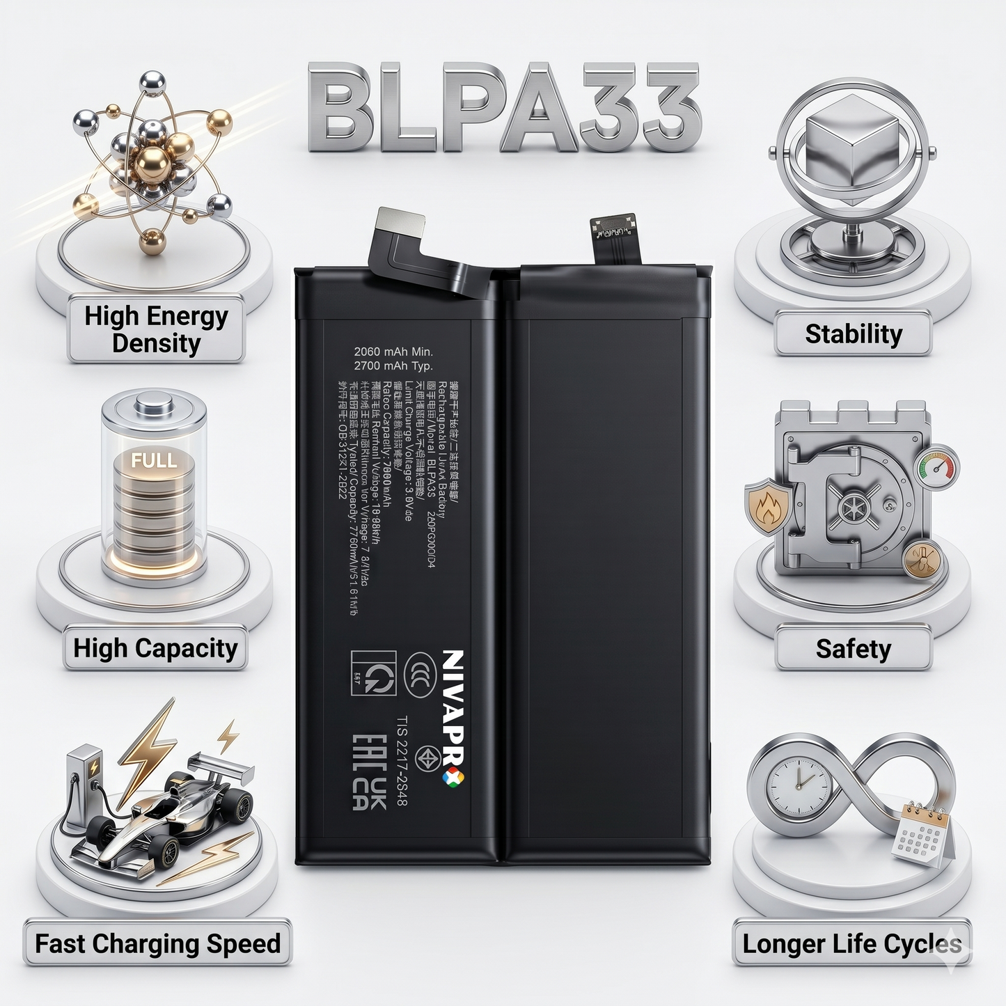 Original BLPA33 for OnePlus 12R and OnePlus Ace 3 5500mAh Battery with warranty by NIVAPRO