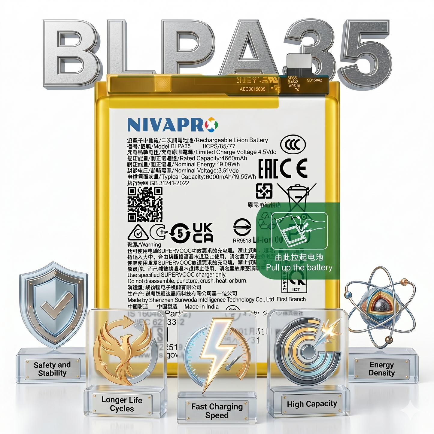 Original BLPA35  for Realme 12 Pro 5G and Realme 12 Pro+ 5G 5000mAh Battery with warranty by NIVAPRO
