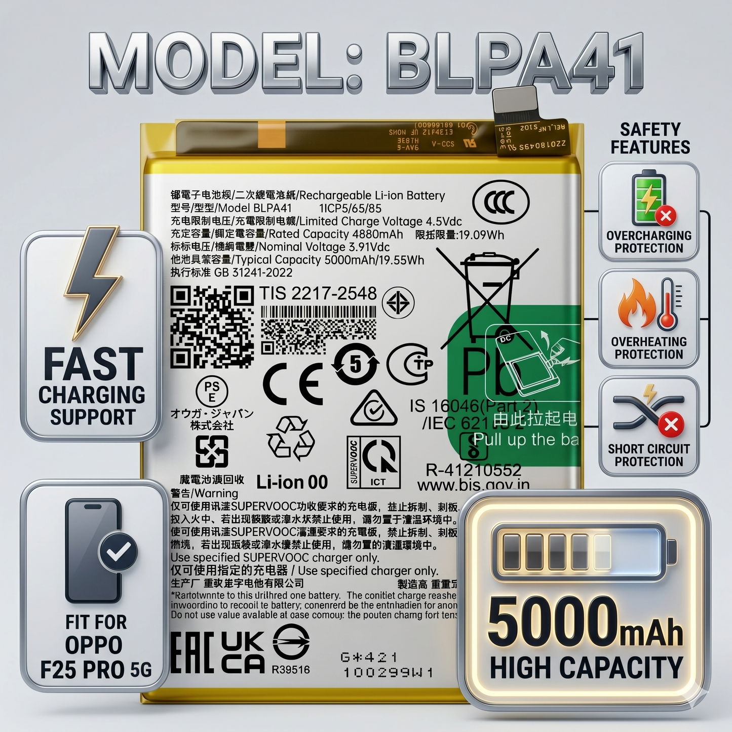 Original BLPA41  for Oppo F25 Pro 5G  5000mAh Battery with warranty by NIVAPRO